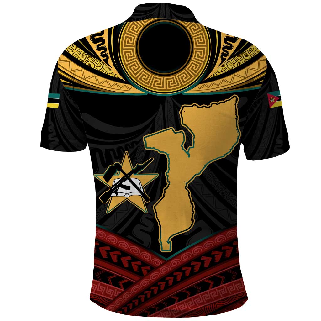 Mozambique Polo Shirt Black Red Tribal Design Map - African Pride