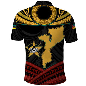 Mozambique Polo Shirt Black Red Tribal Design Map - African Pride