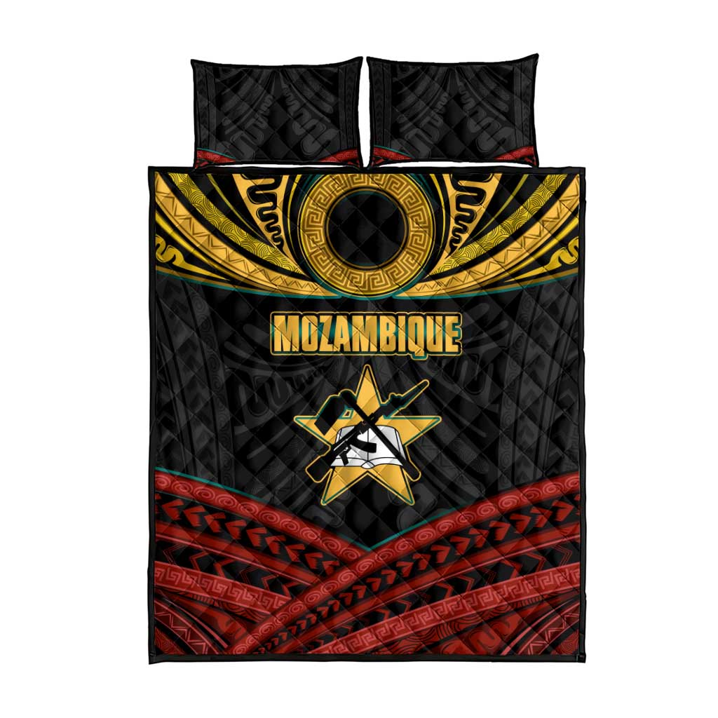 Mozambique Quilt Bed Set Black Red Tribal Design Map - African Pride