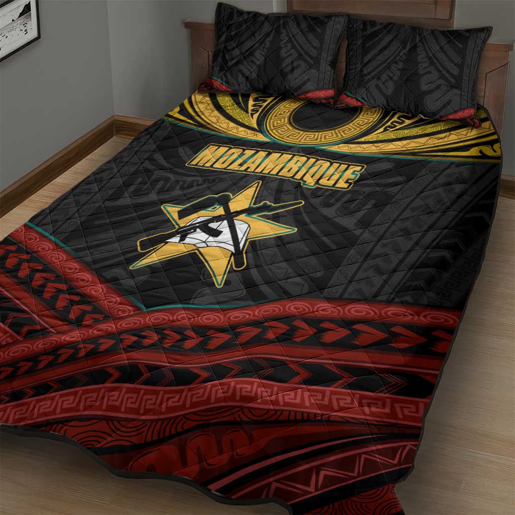 Mozambique Quilt Bed Set Black Red Tribal Design Map - African Pride
