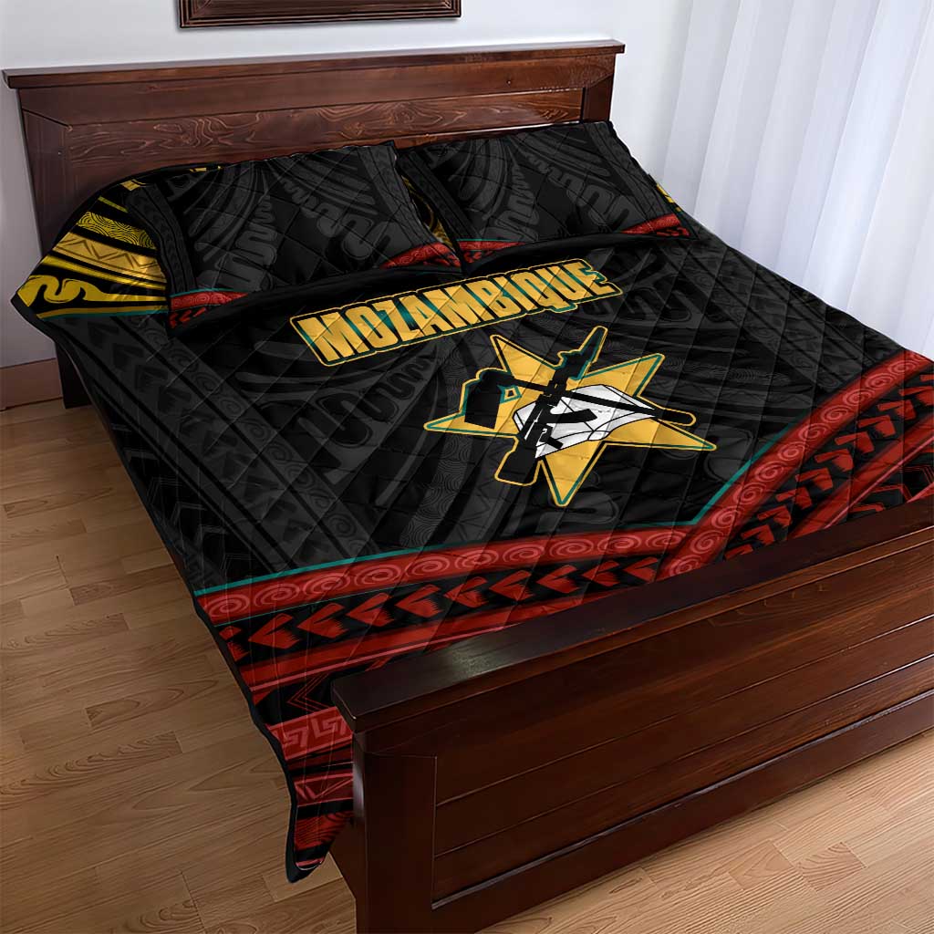 Mozambique Quilt Bed Set Black Red Tribal Design Map - African Pride