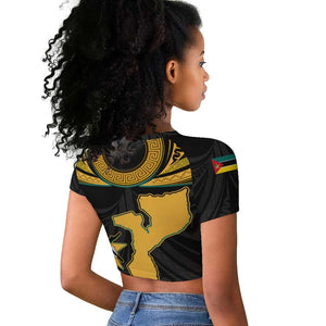 Mozambique Raglan Cropped T shirt Black Red Tribal Design Map - African Pride