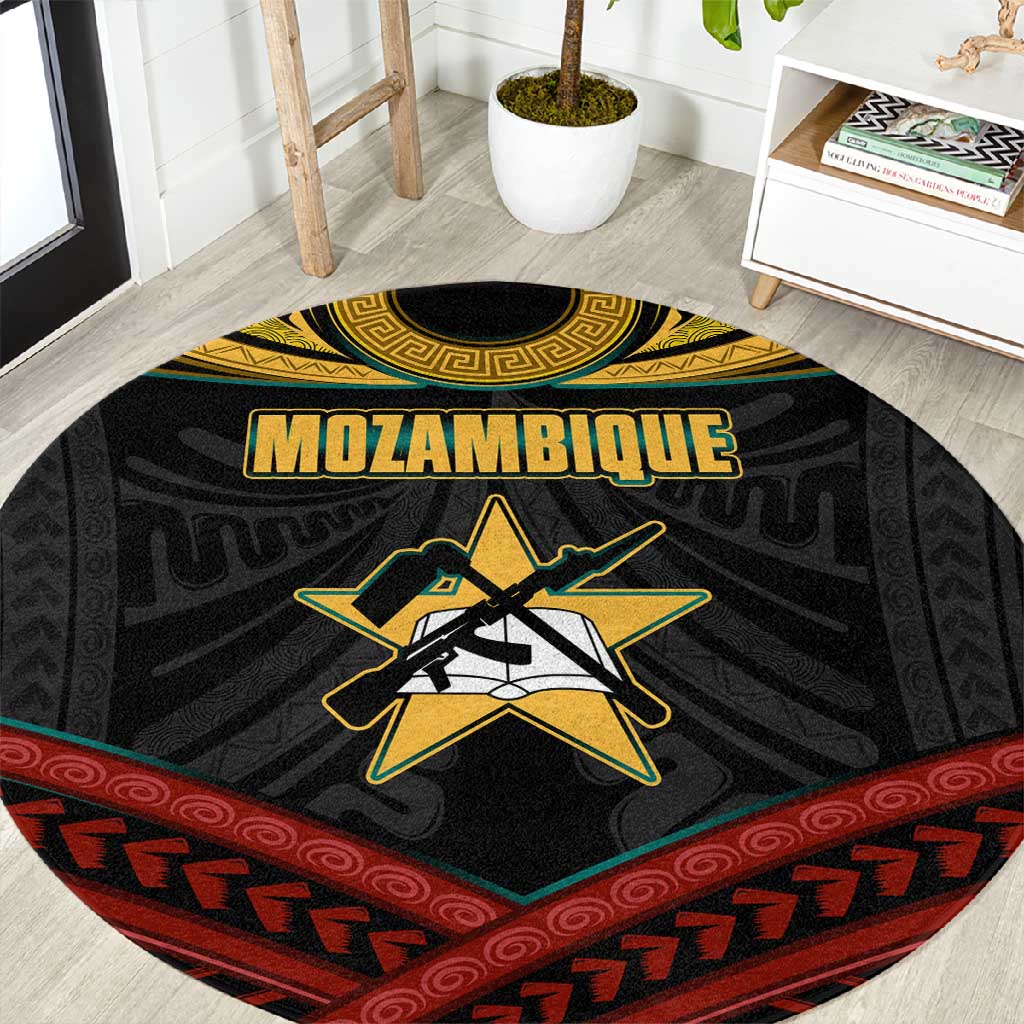 Mozambique Round Carpet Black Red Tribal Design Map - African Pride