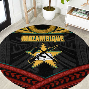 Mozambique Round Carpet Black Red Tribal Design Map - African Pride