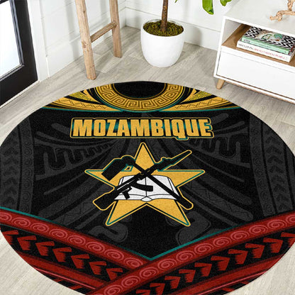 Mozambique Round Carpet Black Red Tribal Design Map - African Pride