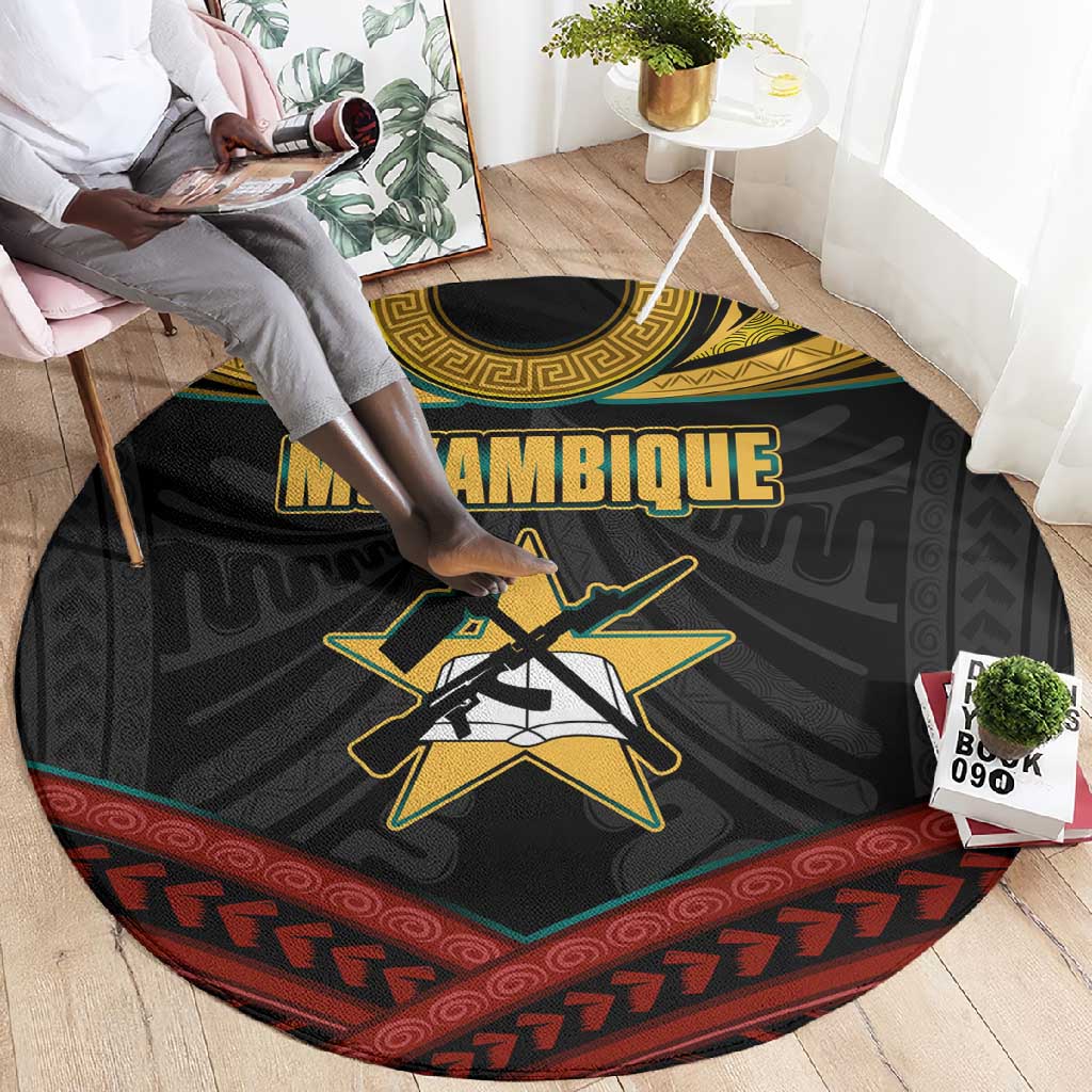 Mozambique Round Carpet Black Red Tribal Design Map - African Pride