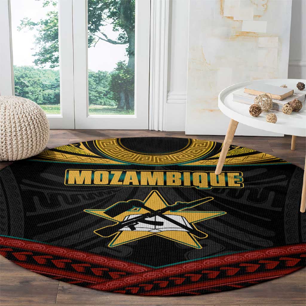 Mozambique Round Carpet Black Red Tribal Design Map - African Pride