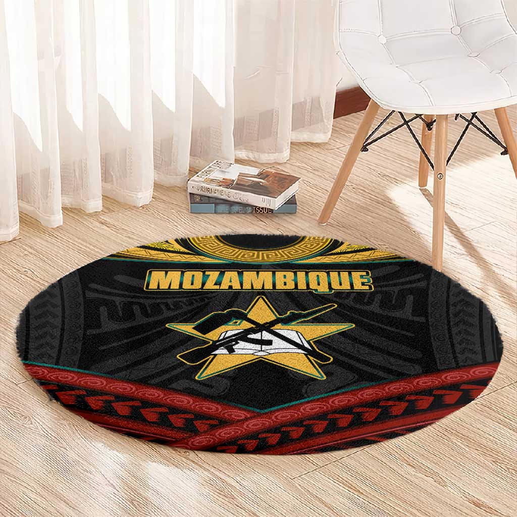 Mozambique Round Carpet Black Red Tribal Design Map - African Pride