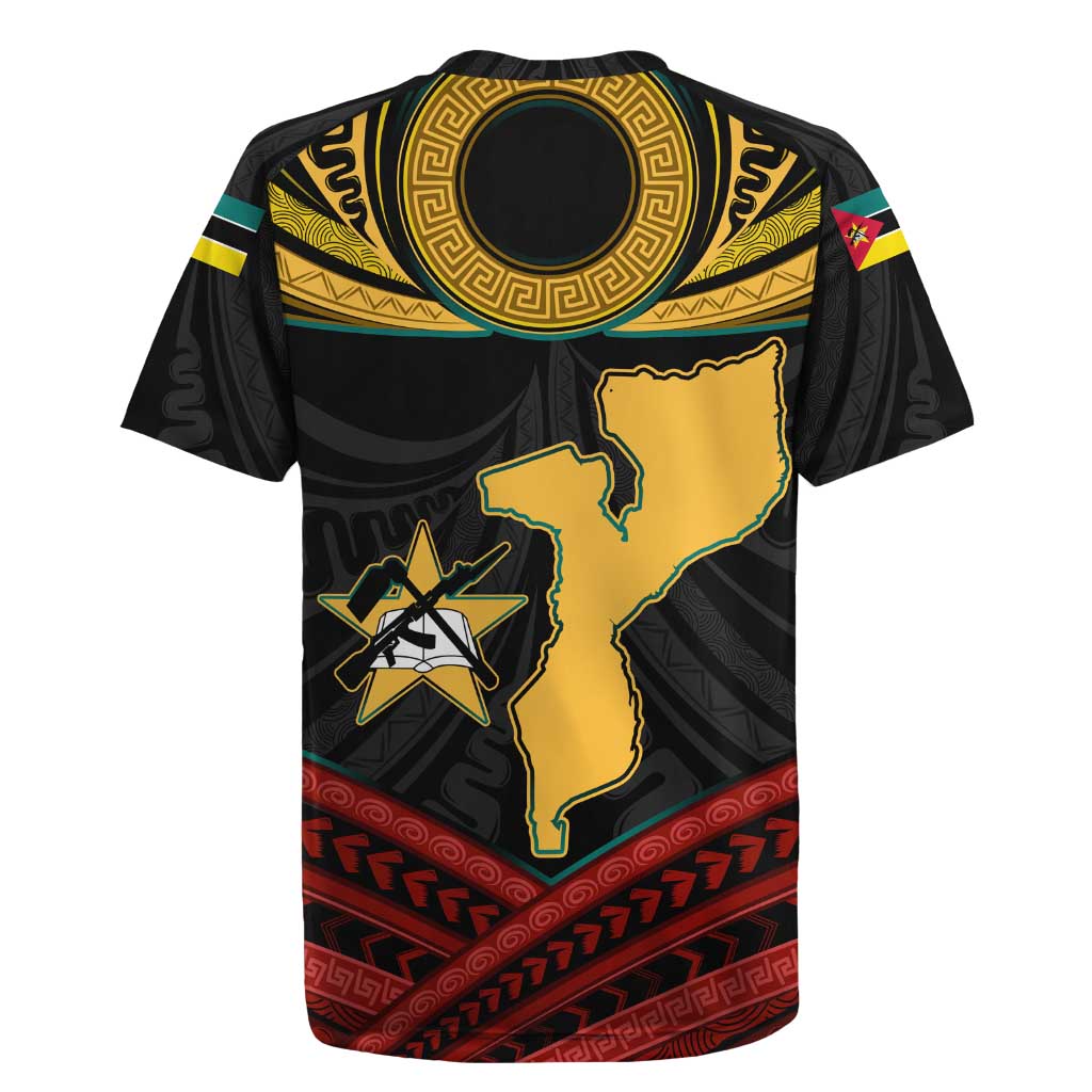 Mozambique Rugby Jersey Black Red Tribal Design Map - African Pride
