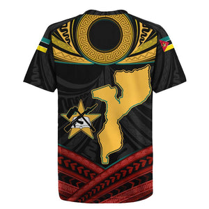 Mozambique Rugby Jersey Black Red Tribal Design Map - African Pride
