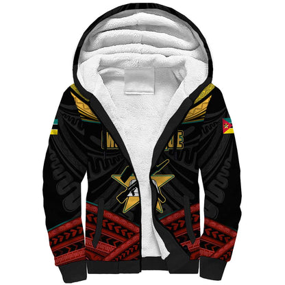 Mozambique Sherpa Hoodie Black Red Tribal Design Map - African Pride