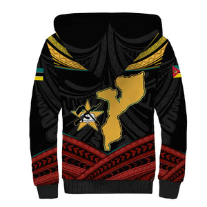 Mozambique Sherpa Hoodie Black Red Tribal Design Map - African Pride
