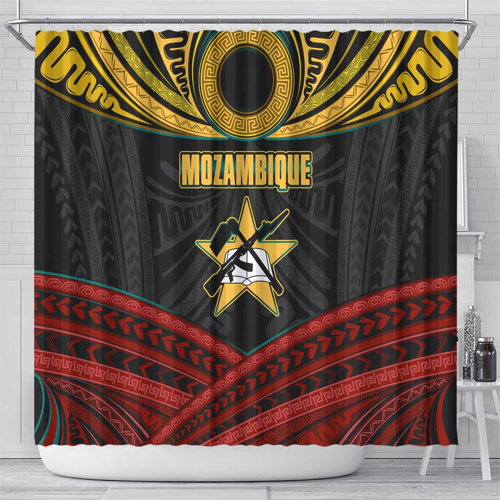 Mozambique Shower Curtain Black Red Tribal Design Map - African Pride