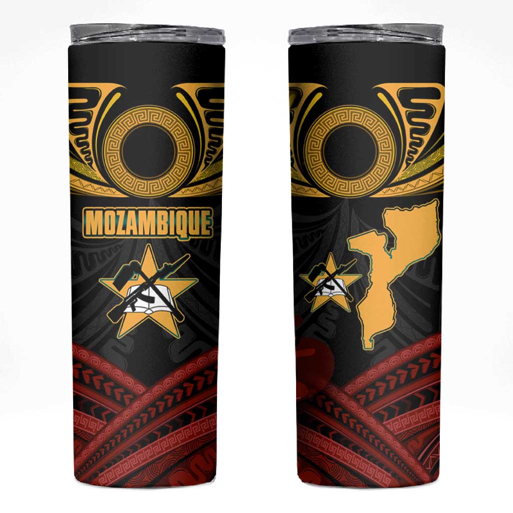 Mozambique Skinny Tumbler Black Red Tribal Design Map - African Pride