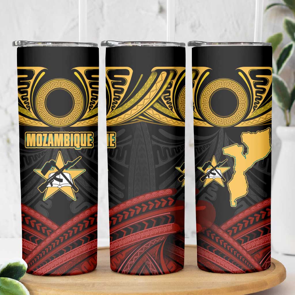 Mozambique Skinny Tumbler Black Red Tribal Design Map - African Pride
