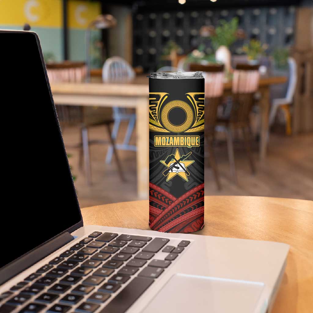 Mozambique Skinny Tumbler Black Red Tribal Design Map - African Pride