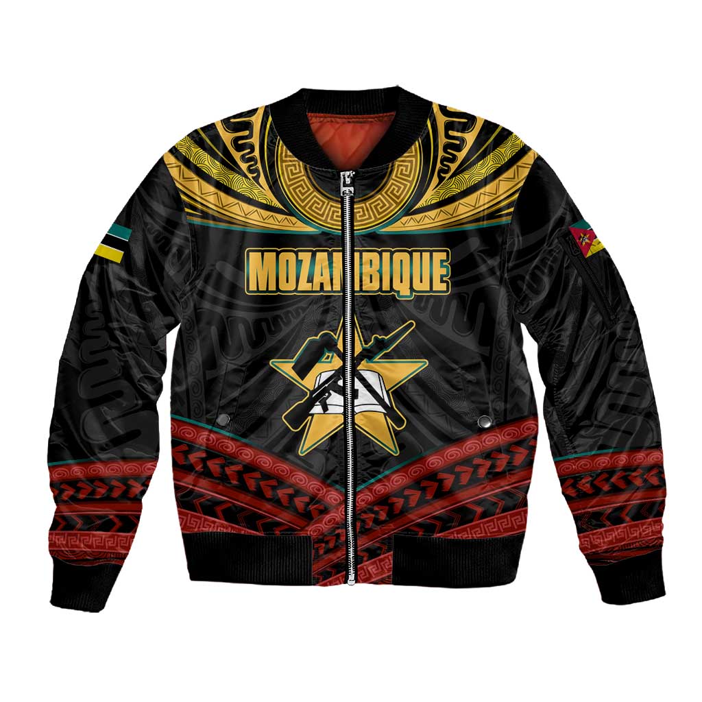 Mozambique Sleeve Zip Bomber Jacket Black Red Tribal Design Map - African Pride