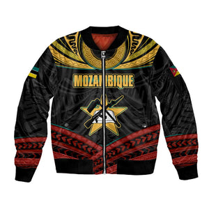 Mozambique Sleeve Zip Bomber Jacket Black Red Tribal Design Map - African Pride
