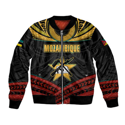 Mozambique Sleeve Zip Bomber Jacket Black Red Tribal Design Map - African Pride