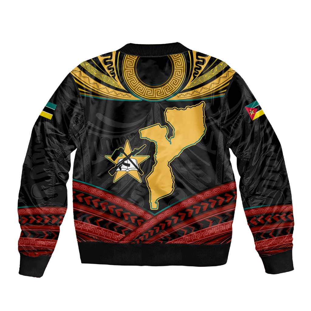 Mozambique Sleeve Zip Bomber Jacket Black Red Tribal Design Map - African Pride