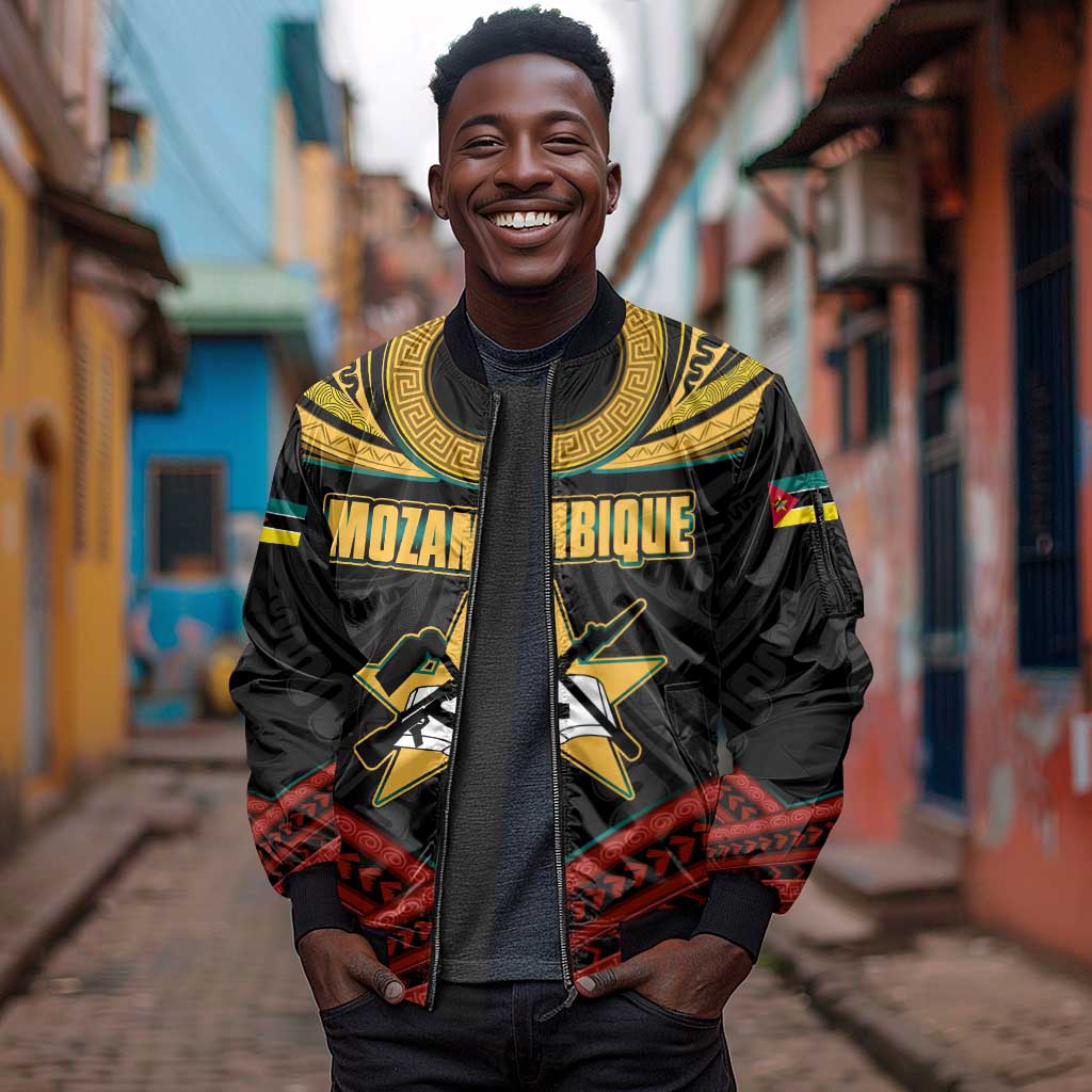 Mozambique Sleeve Zip Bomber Jacket Black Red Tribal Design Map - African Pride
