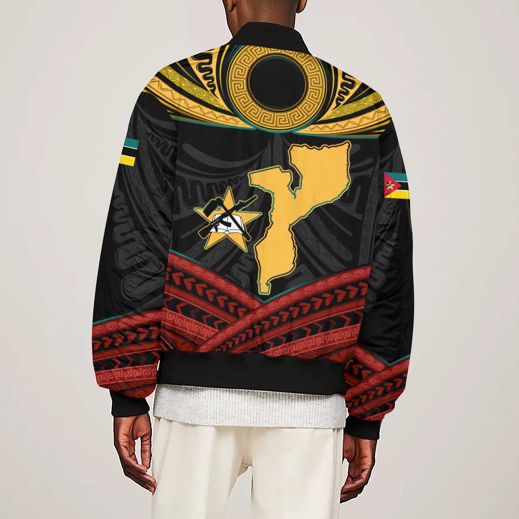 Mozambique Sleeve Zip Bomber Jacket Black Red Tribal Design Map - African Pride