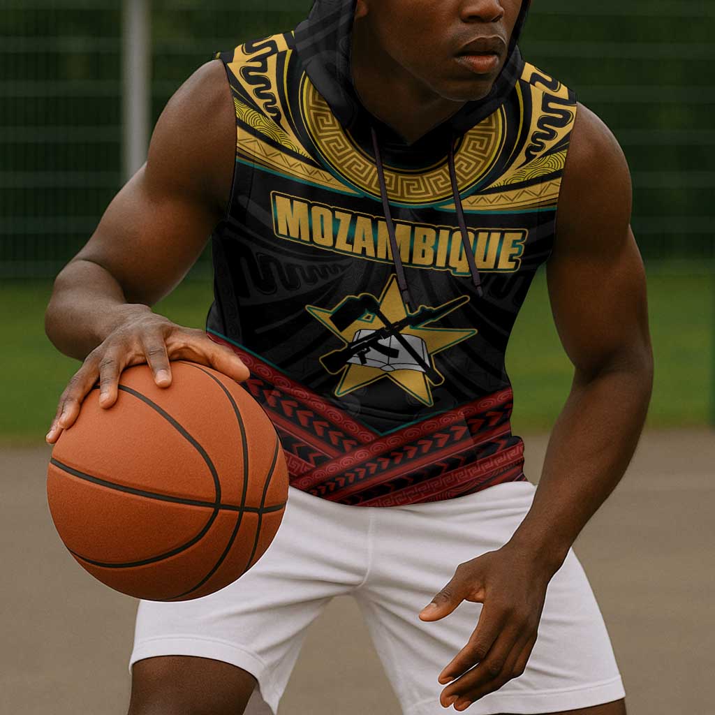 Mozambique Sleeveless Hoodie Black Red Tribal Design Map - African Pride