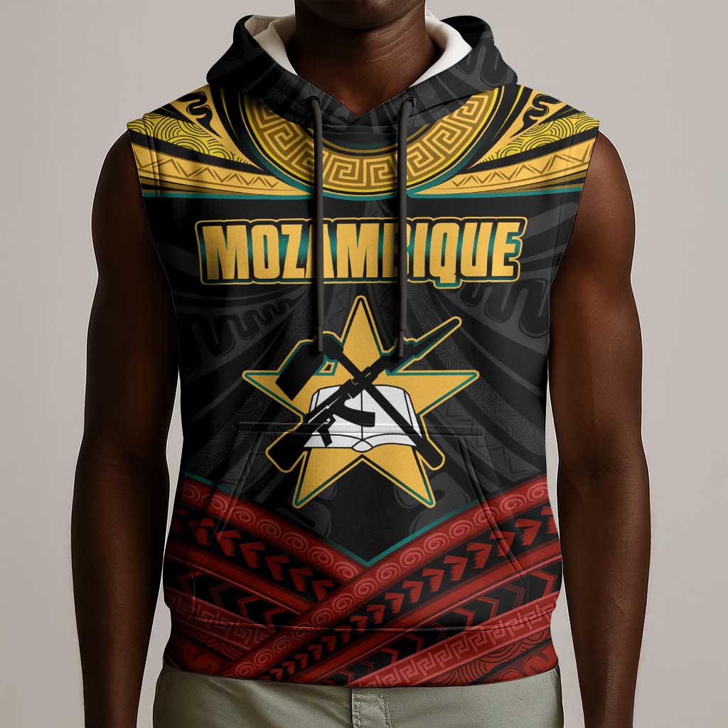 Mozambique Sleeveless Hoodie Black Red Tribal Design Map - African Pride