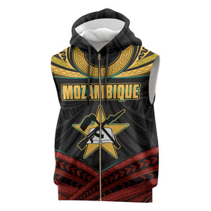 Mozambique Sleeveless Zip Hoodie Black Red Tribal Design Map - African Pride