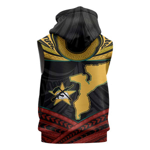 Mozambique Sleeveless Zip Hoodie Black Red Tribal Design Map - African Pride