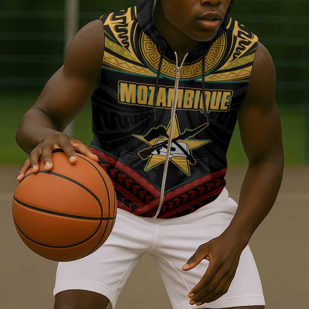 Mozambique Sleeveless Zip Hoodie Black Red Tribal Design Map - African Pride