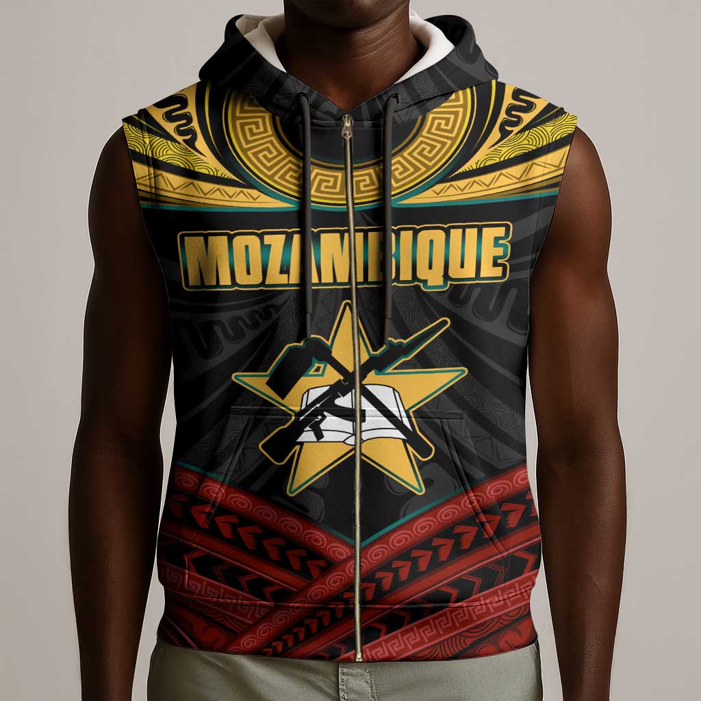 Mozambique Sleeveless Zip Hoodie Black Red Tribal Design Map - African Pride