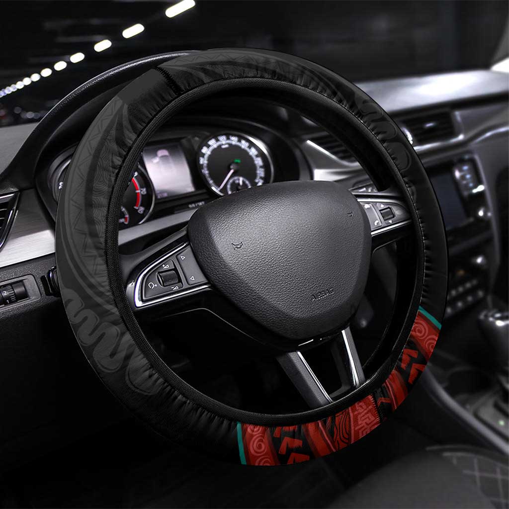 Mozambique Steering Wheel Cover Black Red Tribal Design Map - African Pride