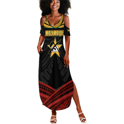 Mozambique Summer Maxi Dress Black Red Tribal Design Map - African Pride