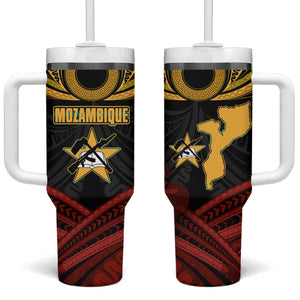 Mozambique Tumbler With Handle Black Red Tribal Design Map - African Pride