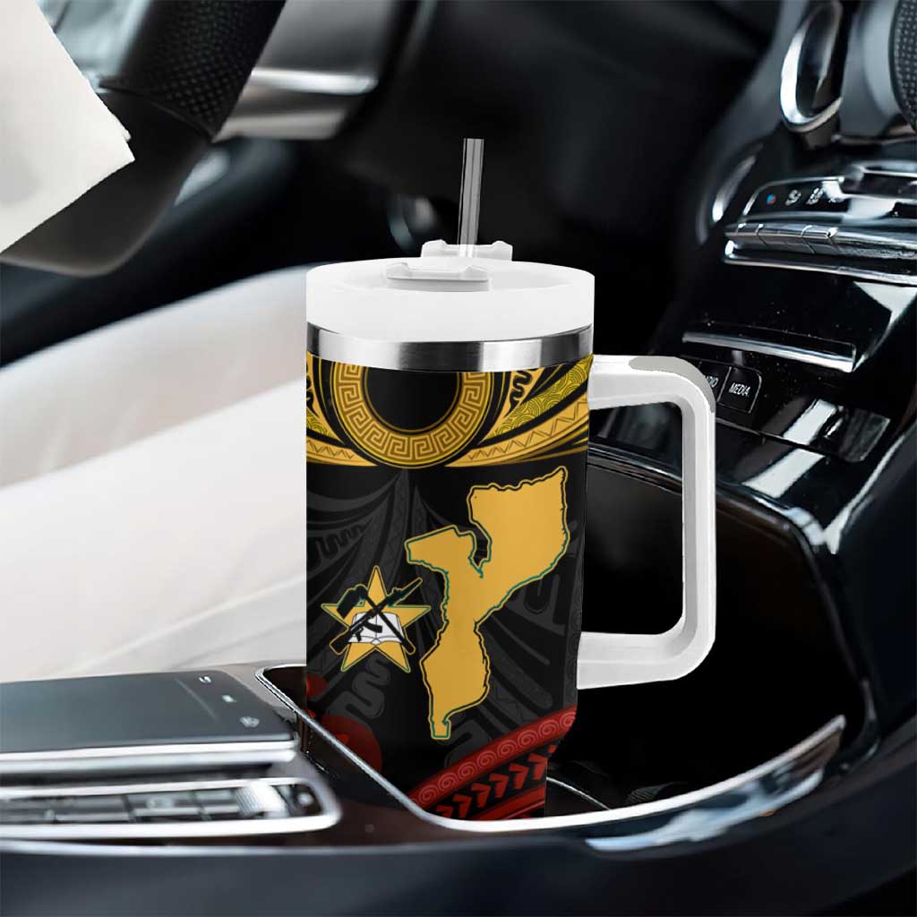 Mozambique Tumbler With Handle Black Red Tribal Design Map - African Pride
