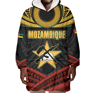 Mozambique Wearable Blanket Hoodie Black Red Tribal Design Map - African Pride