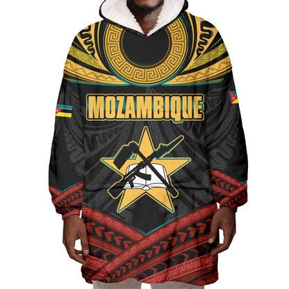 Mozambique Wearable Blanket Hoodie Black Red Tribal Design Map - African Pride