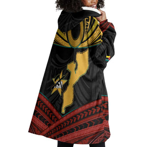 Mozambique Wearable Blanket Hoodie Black Red Tribal Design Map - African Pride
