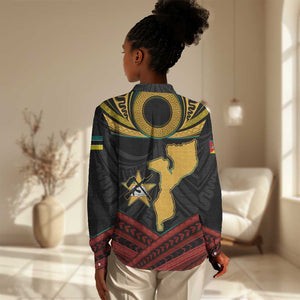 Mozambique Women Casual Shirt Black Red Tribal Design Map - African Pride