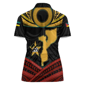 Mozambique Women Polo Shirt Black Red Tribal Design Map - African Pride