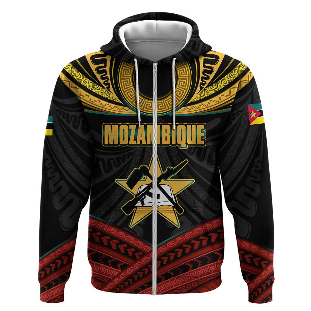 Mozambique Zip Hoodie Black Red Tribal Design Map - African Pride