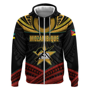 Mozambique Zip Hoodie Black Red Tribal Design Map - African Pride