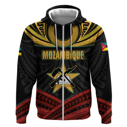 Mozambique Zip Hoodie Black Red Tribal Design Map - African Pride