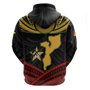 Mozambique Zip Hoodie Black Red Tribal Design Map - African Pride