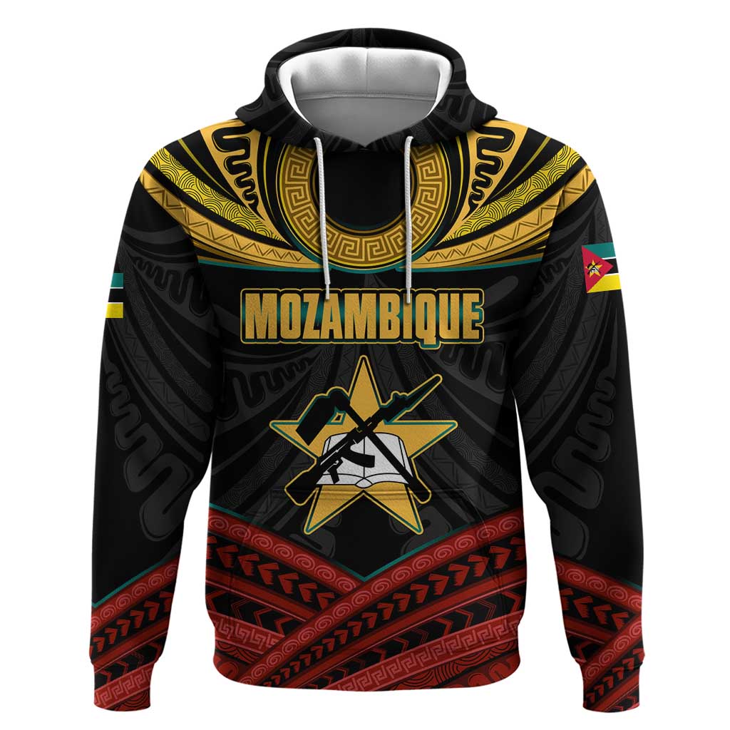Mozambique Zip Hoodie Black Red Tribal Design Map - African Pride
