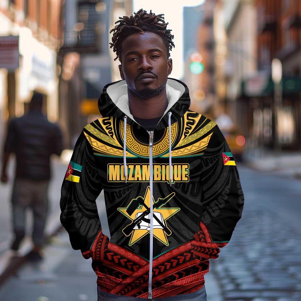 Mozambique Zip Hoodie Black Red Tribal Design Map - African Pride