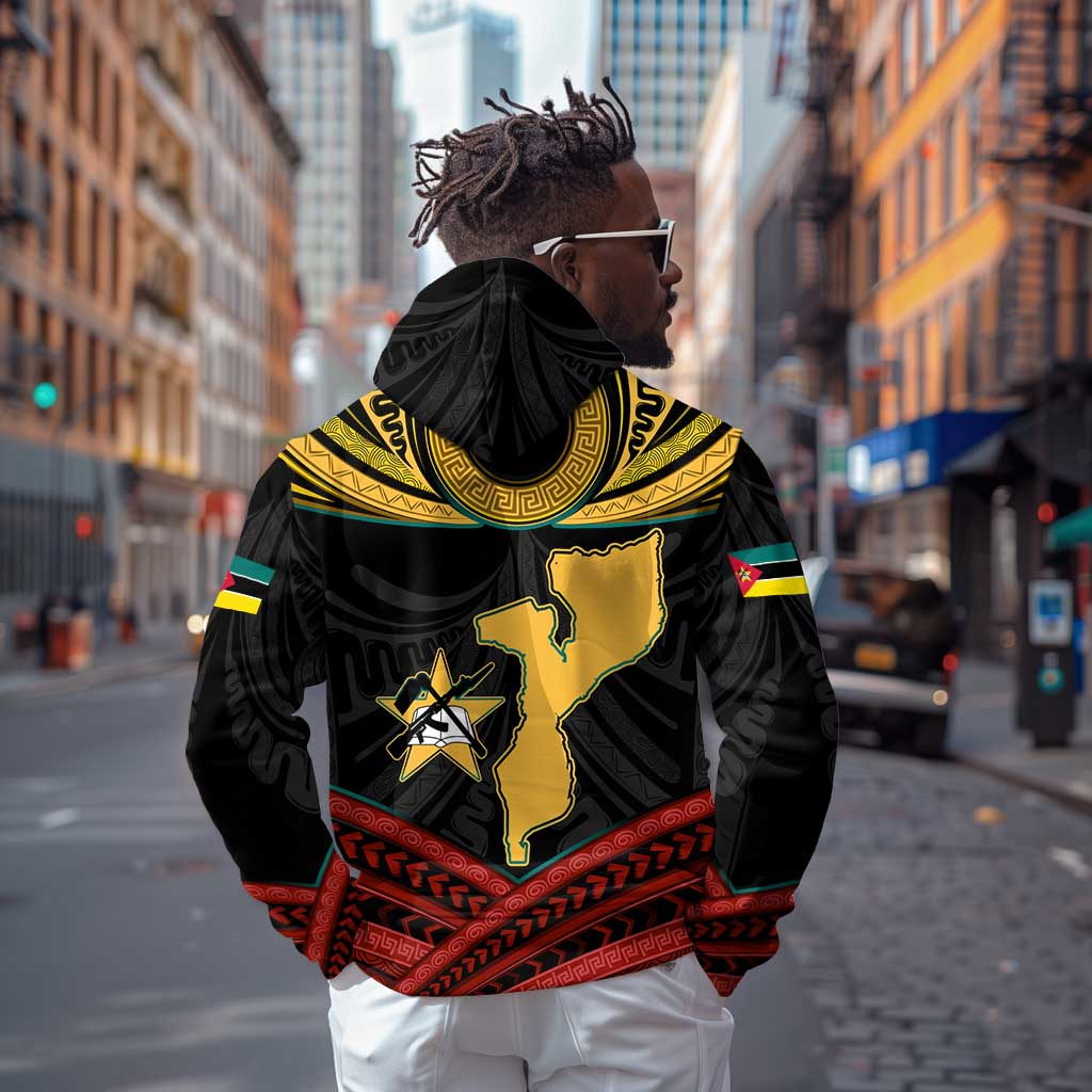 Mozambique Zip Hoodie Black Red Tribal Design Map - African Pride