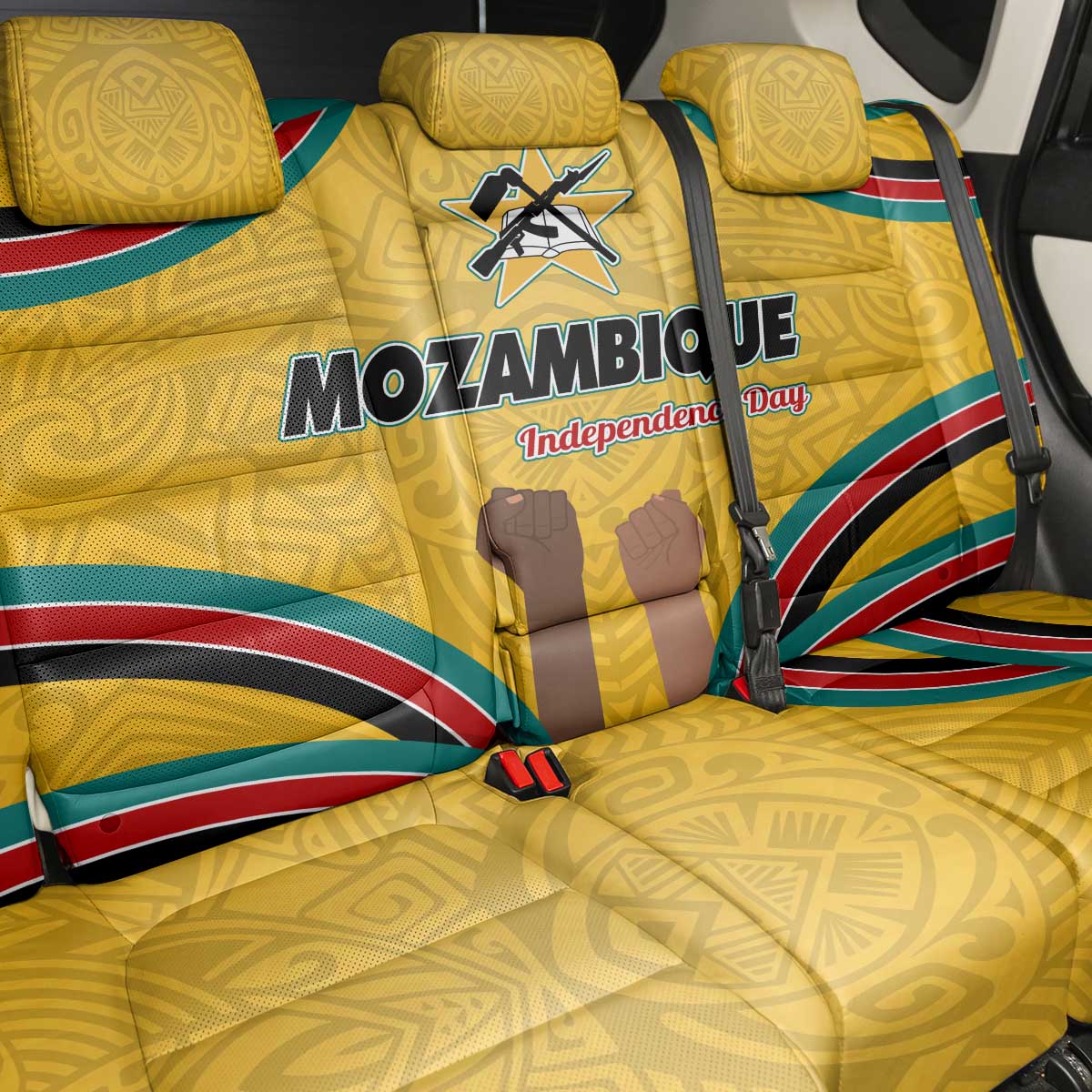 Mozambique Back Car Seat Cover Yellow Red Green Swirl Independence Day - African Pride