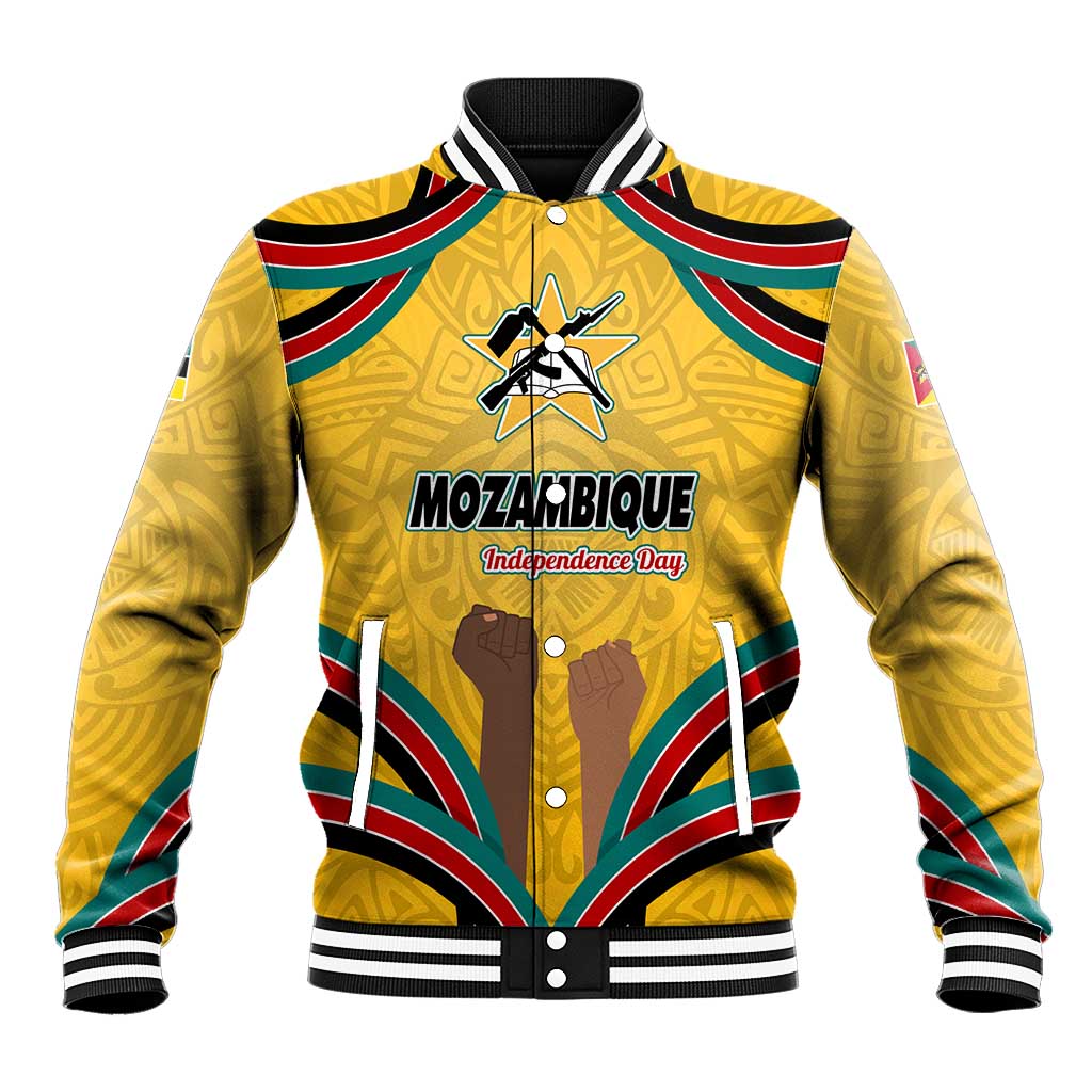 Mozambique Baseball Jacket Yellow Red Green Swirl Independence Day - African Pride